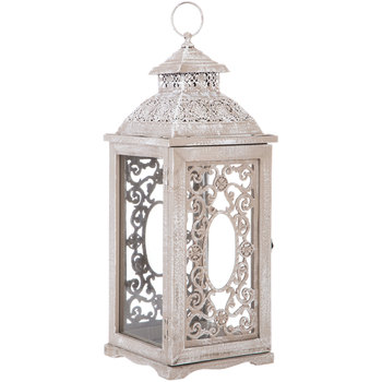 Whitewash Scroll Wood Lantern